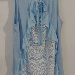 Blu Heaven ruffle bottom back lace and tie tunic